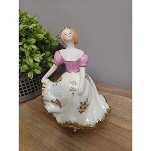 Vintage Cracker Barrel Porcelain Christmas Bell Ornament Victorian Lady Lustre